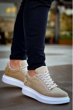 KB047 Erkek Günlük Bağcıklı Süet Spor Sneaker Ayakkabı SBT - Bej