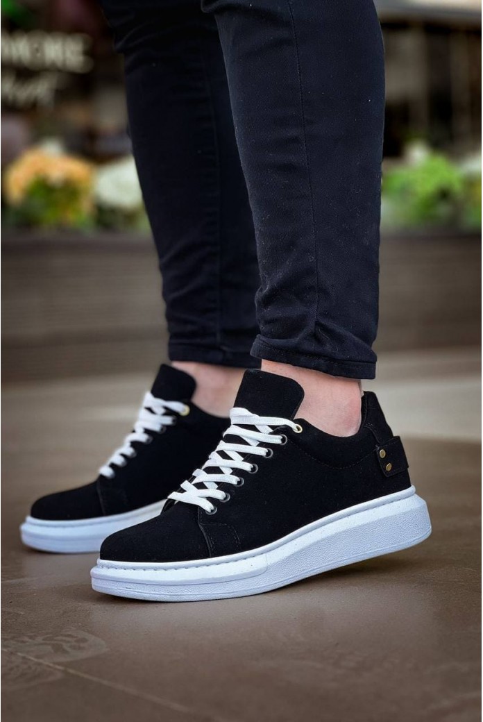 KB047 Erkek Günlük Bağcıklı Süet Spor Sneaker Ayakkabı SBT - Siyah