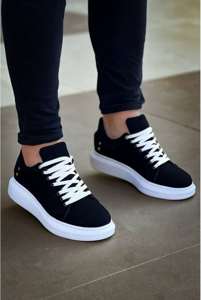 KB047 Erkek Günlük Bağcıklı Süet Spor Sneaker Ayakkabı SBT - Siyah