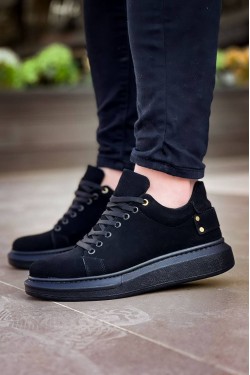 KB047 Erkek Günlük Bağcıklı Süet Spor Sneaker Ayakkabı SST - Siyah