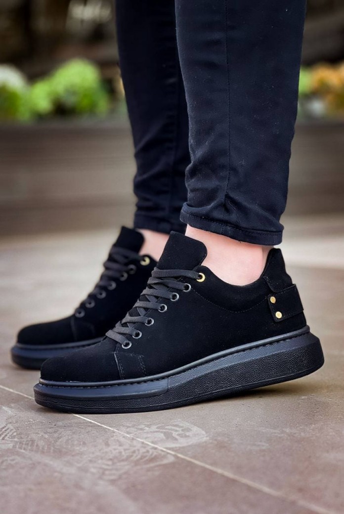 KB047 Erkek Günlük Bağcıklı Süet Spor Sneaker Ayakkabı SST - Siyah
