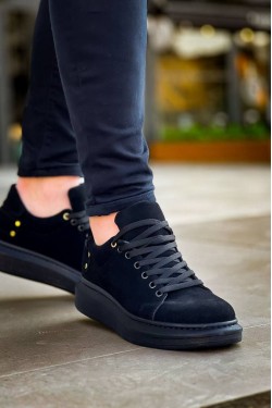 KB047 Erkek Günlük Bağcıklı Süet Spor Sneaker Ayakkabı SST - Siyah