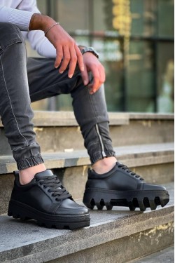 KB056 Erkek Günlük Bağcıklı Cilt Spor Sneaker Ayakkabı CST - Siyah KB056 Erkek Günlük Bağcıklı Cilt Spor Sneaker Ayakkabı CST - Siyah