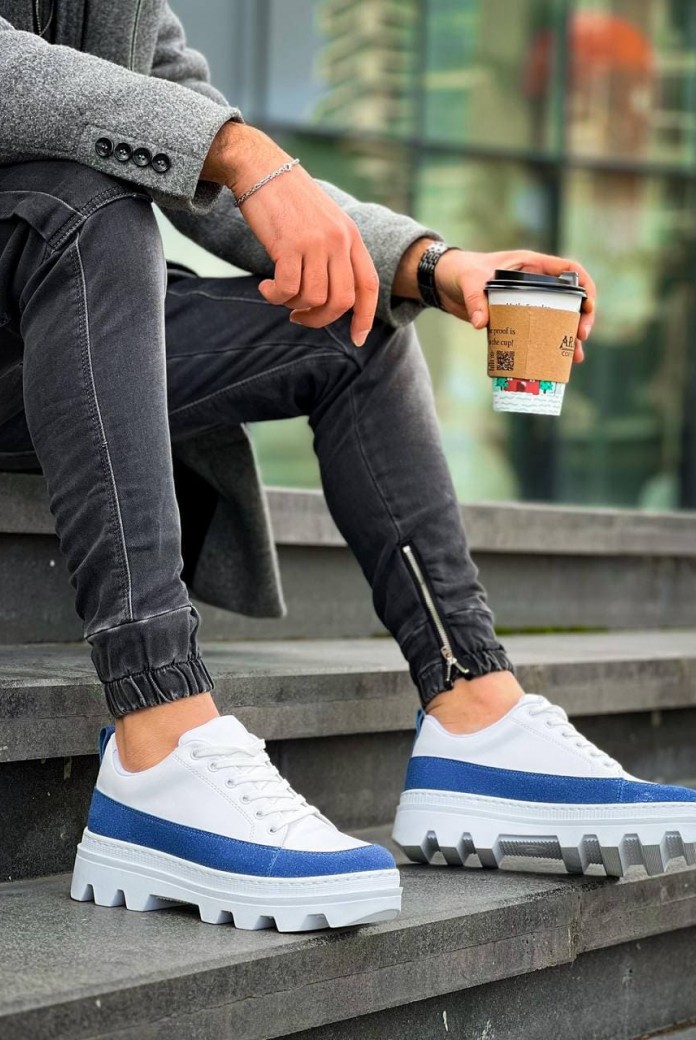 KB056 Erkek Günlük Bağcıklı Cilt Süet Spor Sneaker Ayakkabı CSBT - Beyaz/Mavi KB056 Erkek Günlük Bağcıklı Cilt Süet Spor Sneaker Ayakkabı CSBT - Beyaz/Mavi
