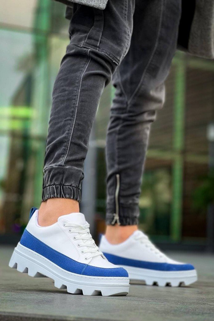 KB056 Erkek Günlük Bağcıklı Cilt Süet Spor Sneaker Ayakkabı CSBT - Beyaz/Mavi KB056 Erkek Günlük Bağcıklı Cilt Süet Spor Sneaker Ayakkabı CSBT - Beyaz/Mavi