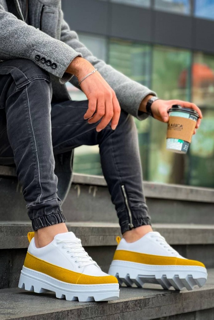 KB056 Erkek Günlük Bağcıklı Cilt Süet Spor Sneaker Ayakkabı CSBT - Beyaz/Sarı KB056 Erkek Günlük Bağcıklı Cilt Süet Spor Sneaker Ayakkabı CSBT - Beyaz/Sarı
