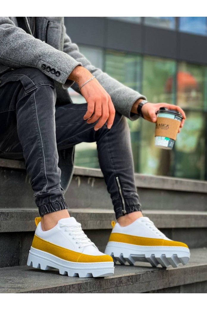 KB056 Erkek Günlük Bağcıklı Cilt Süet Spor Sneaker Ayakkabı CSBT - Beyaz/Sarı KB056 Erkek Günlük Bağcıklı Cilt Süet Spor Sneaker Ayakkabı CSBT - Beyaz/Sarı