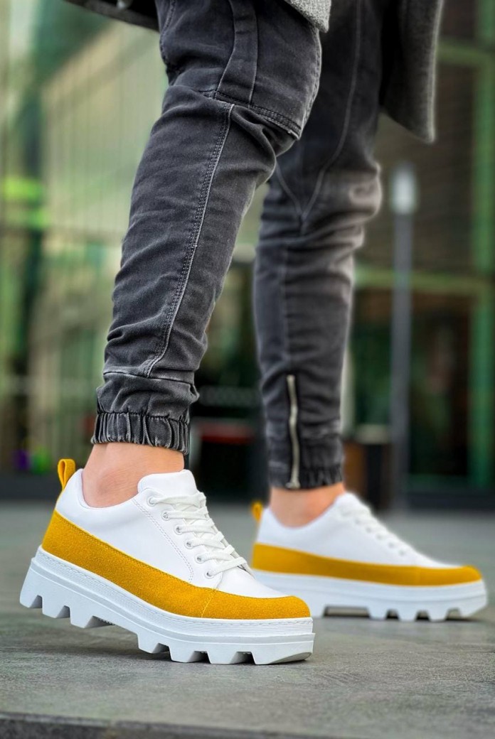 KB056 Erkek Günlük Bağcıklı Cilt Süet Spor Sneaker Ayakkabı CSBT - Beyaz/Sarı KB056 Erkek Günlük Bağcıklı Cilt Süet Spor Sneaker Ayakkabı CSBT - Beyaz/Sarı