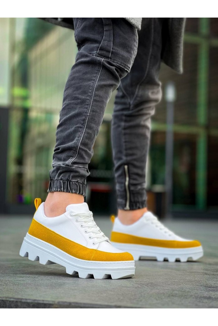 KB056 Erkek Günlük Bağcıklı Cilt Süet Spor Sneaker Ayakkabı CSBT - Beyaz/Sarı KB056 Erkek Günlük Bağcıklı Cilt Süet Spor Sneaker Ayakkabı CSBT - Beyaz/Sarı