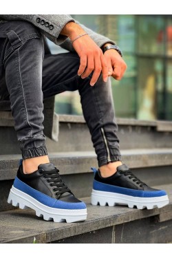KB056 Erkek Günlük Bağcıklı Cilt Süet Spor Sneaker Ayakkabı CSBT - Siyah/Mavi KB056 Erkek Günlük Bağcıklı Cilt Süet Spor Sneaker Ayakkabı CSBT - Siyah/Mavi