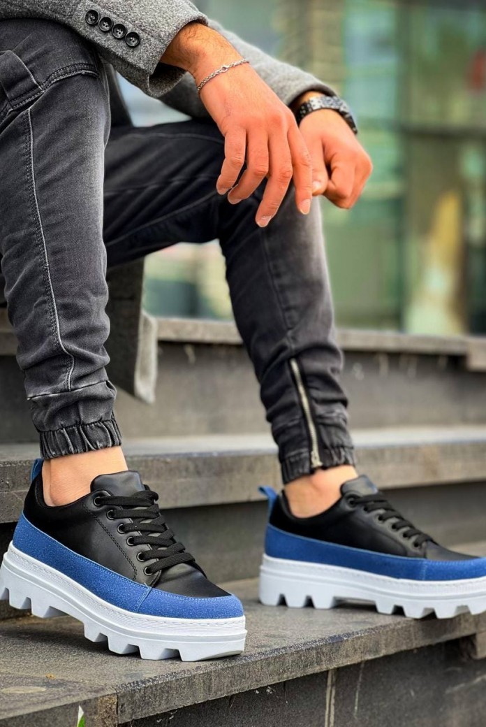 KB056 Erkek Günlük Bağcıklı Cilt Süet Spor Sneaker Ayakkabı CSBT - Siyah/Mavi KB056 Erkek Günlük Bağcıklı Cilt Süet Spor Sneaker Ayakkabı CSBT - Siyah/Mavi