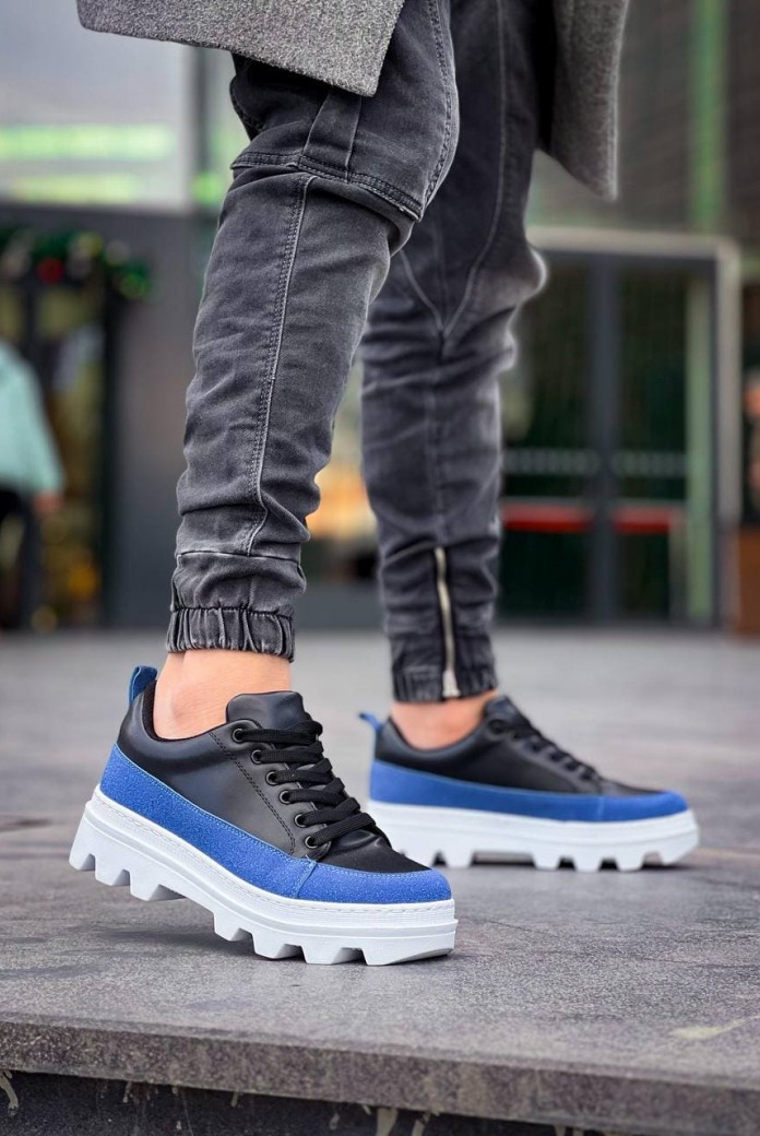 KB056 Erkek Günlük Bağcıklı Cilt Süet Spor Sneaker Ayakkabı CSBT - Siyah/Mavi KB056 Erkek Günlük Bağcıklı Cilt Süet Spor Sneaker Ayakkabı CSBT - Siyah/Mavi