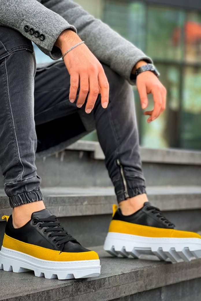 KB056 Erkek Günlük Bağcıklı Cilt Süet Spor Sneaker Ayakkabı CSBT - Siyah/Sarı KB056 Erkek Günlük Bağcıklı Cilt Süet Spor Sneaker Ayakkabı CSBT - Siyah/Sarı