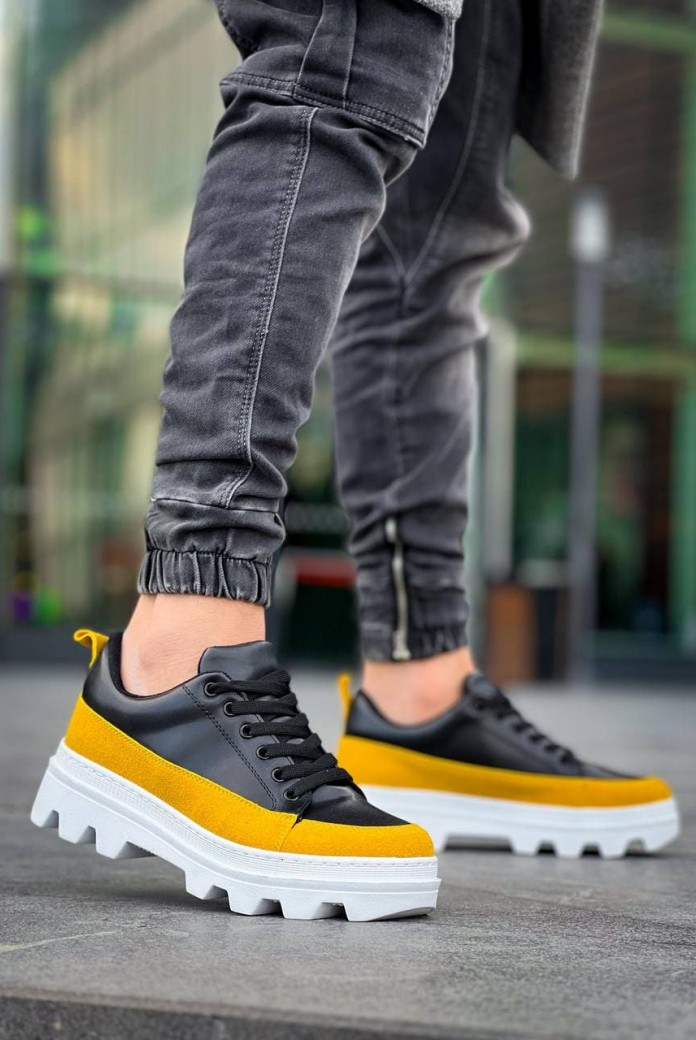 KB056 Erkek Günlük Bağcıklı Cilt Süet Spor Sneaker Ayakkabı CSBT - Siyah/Sarı KB056 Erkek Günlük Bağcıklı Cilt Süet Spor Sneaker Ayakkabı CSBT - Siyah/Sarı