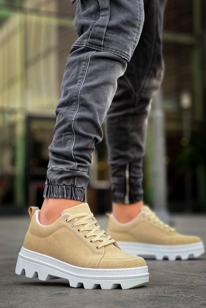 KB056 Erkek Günlük Bağcıklı Süet Spor Sneaker Ayakkabı SBT - Bej