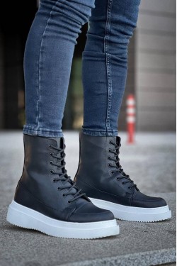 KB0991 Erkek Spor Günlük Bağcıklı Cilt Bot CBT - Siyah