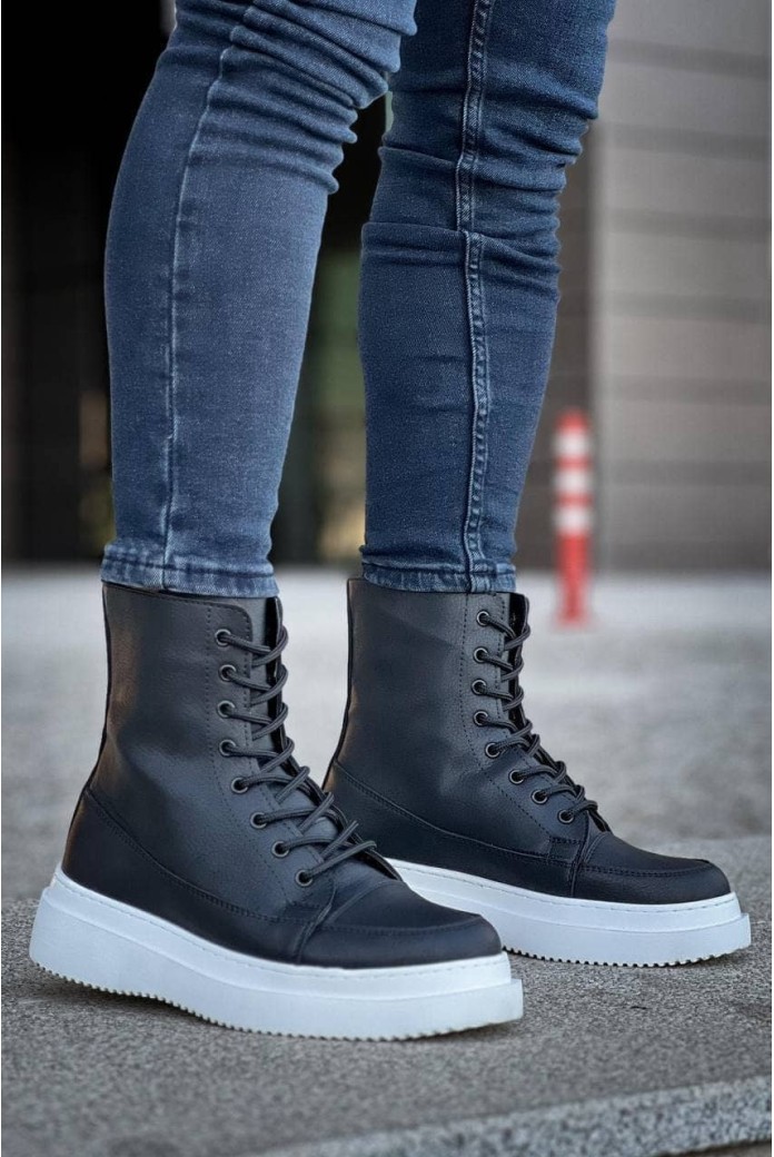 KB0991 Erkek Spor Günlük Bağcıklı Cilt Bot CBT - Siyah