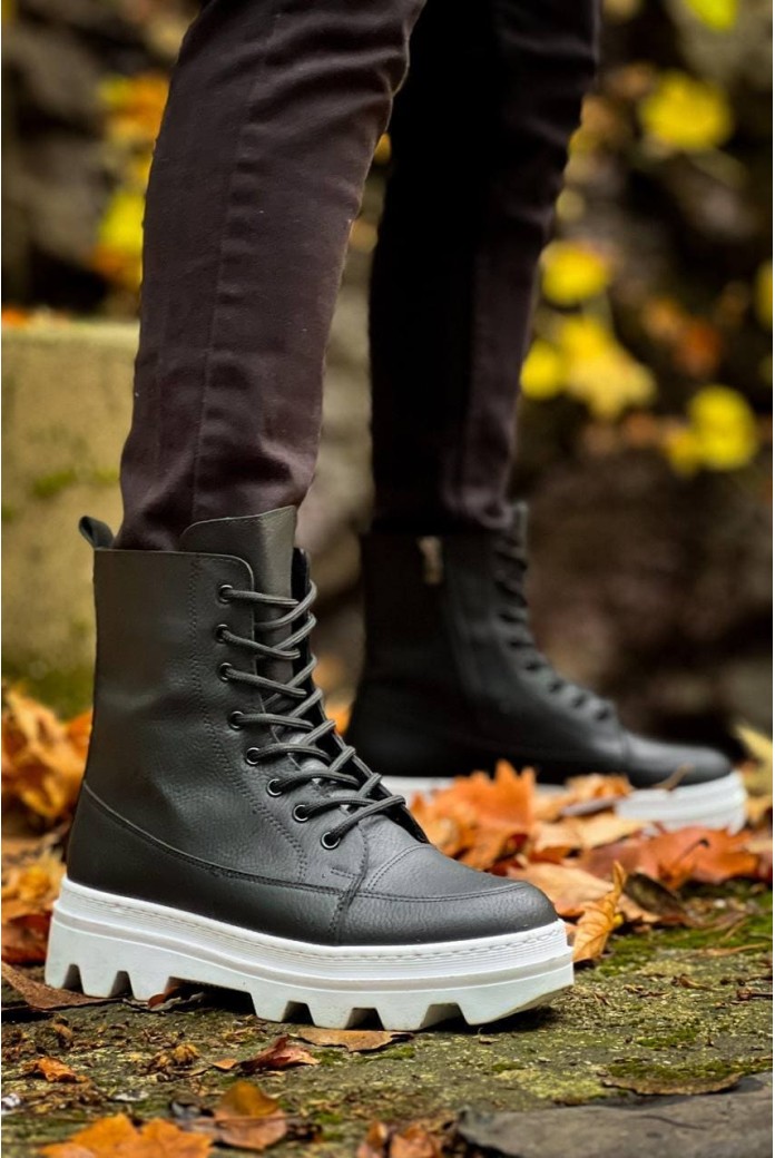 KB0993 Erkek Spor Günlük Bağcıklı ve Fermuarlı Cilt Bot CBT - Siyah