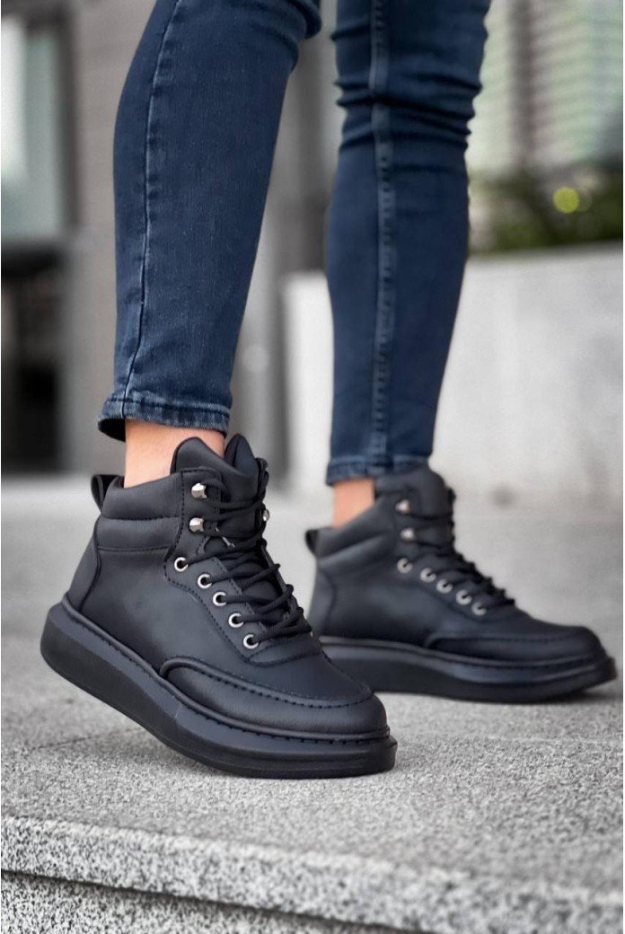 KB0994 Erkek Spor Günlük Bağcıklı Cilt Bot CST - Siyah