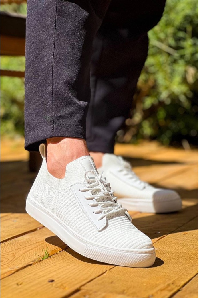 KB110 Erkek Günlük Bağcıklı Triko Spor Sneaker Ayakkabı TBT - Beyaz
