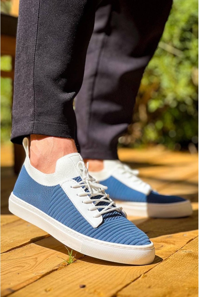 KB110 Erkek Günlük Bağcıklı Triko Spor Sneaker Ayakkabı TBT - Mavi