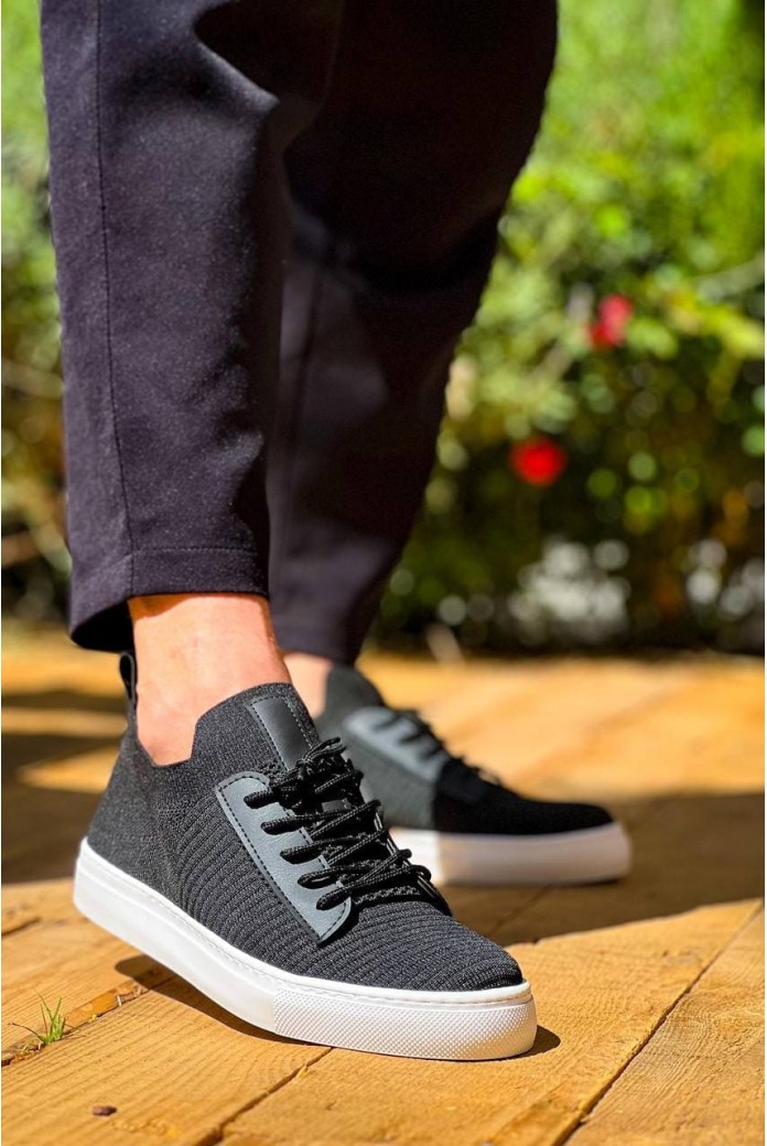 KB110 Erkek Günlük Bağcıklı Triko Spor Sneaker Ayakkabı TBT - Siyah