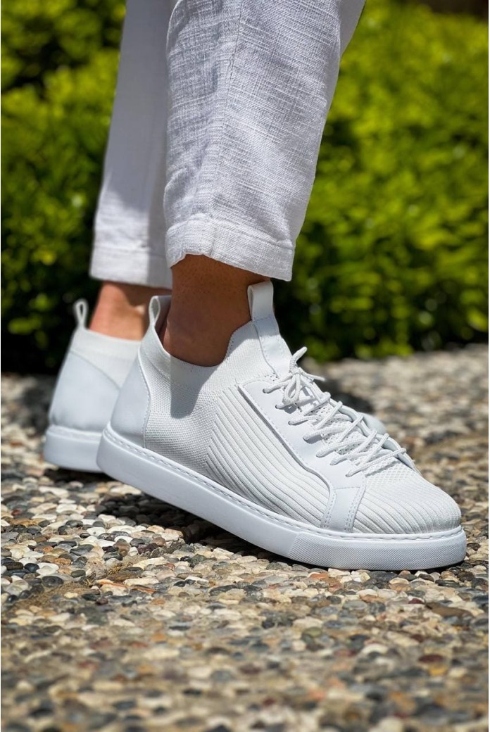 KB112 Erkek Günlük Bağcıklı Triko Spor Sneaker Ayakkabı TBT - Beyaz