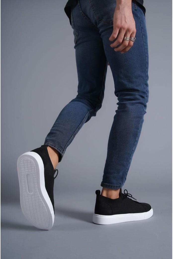 KB112 Erkek Günlük Bağcıklı Triko Spor Sneaker Ayakkabı TBT - Siyah
