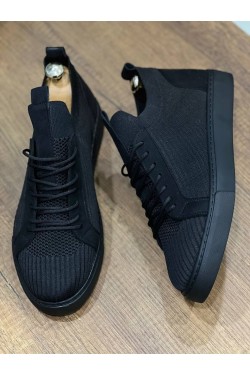 KB112 Erkek Günlük Bağcıklı Triko Spor Sneaker Ayakkabı TST - Siyah