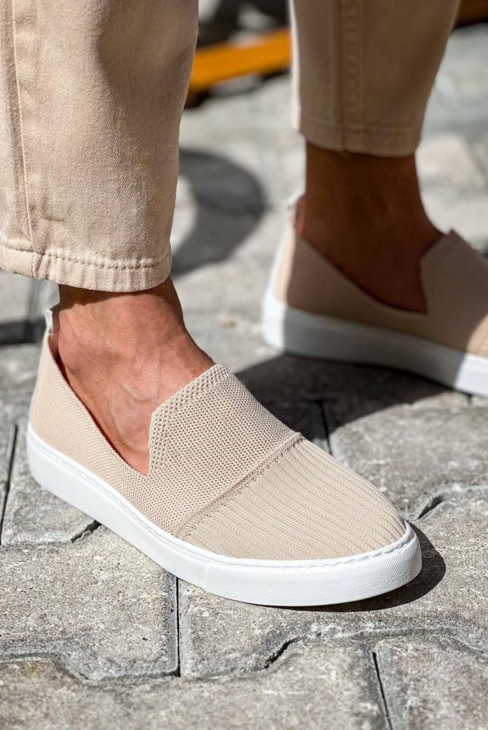 KB114 Erkek Günlük Bağcıksız Triko Spor Sneaker Ayakkabı TBT - Bej