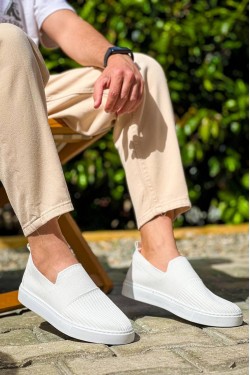 KB114 Erkek Günlük Bağcıksız Triko Spor Sneaker Ayakkabı TBT - Beyaz