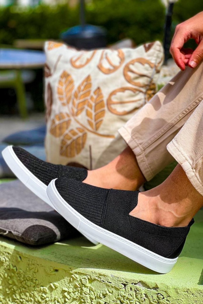 KB114 Erkek Günlük Bağcıksız Triko Spor Sneaker Ayakkabı TBT - Siyah