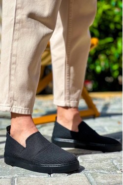 KB114 Erkek Günlük Bağcıksız Triko Spor Sneaker Ayakkabı TST - Siyah