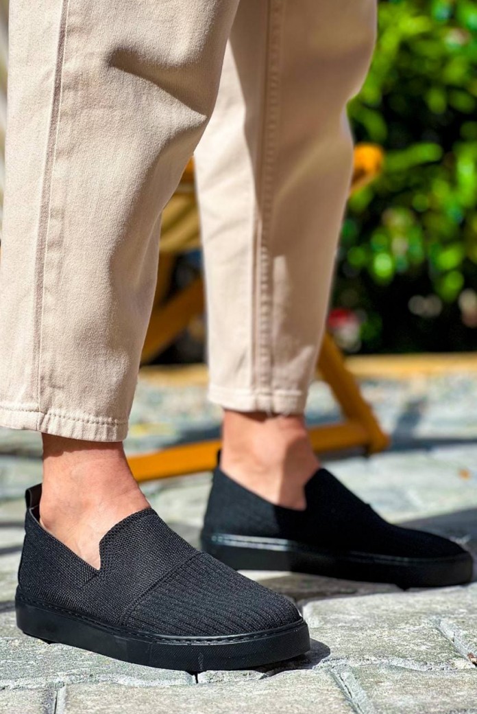 KB114 Erkek Günlük Bağcıksız Triko Spor Sneaker Ayakkabı TST - Siyah