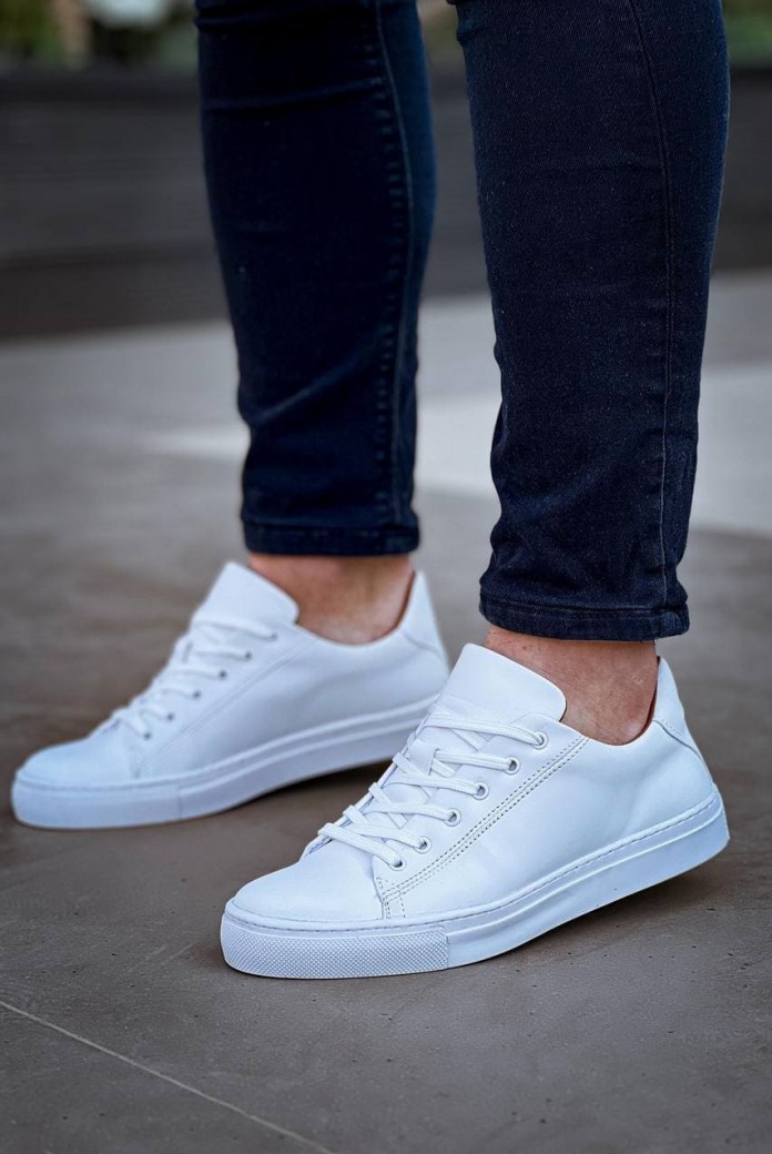 KB122 Erkek Günlük Bağcıklı Cilt Spor Sneaker Ayakkabı CBT - Beyaz