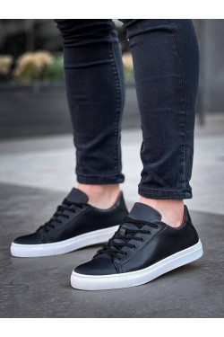 KB122 Erkek Günlük Bağcıklı Cilt Spor Sneaker Ayakkabı CBT - Siyah