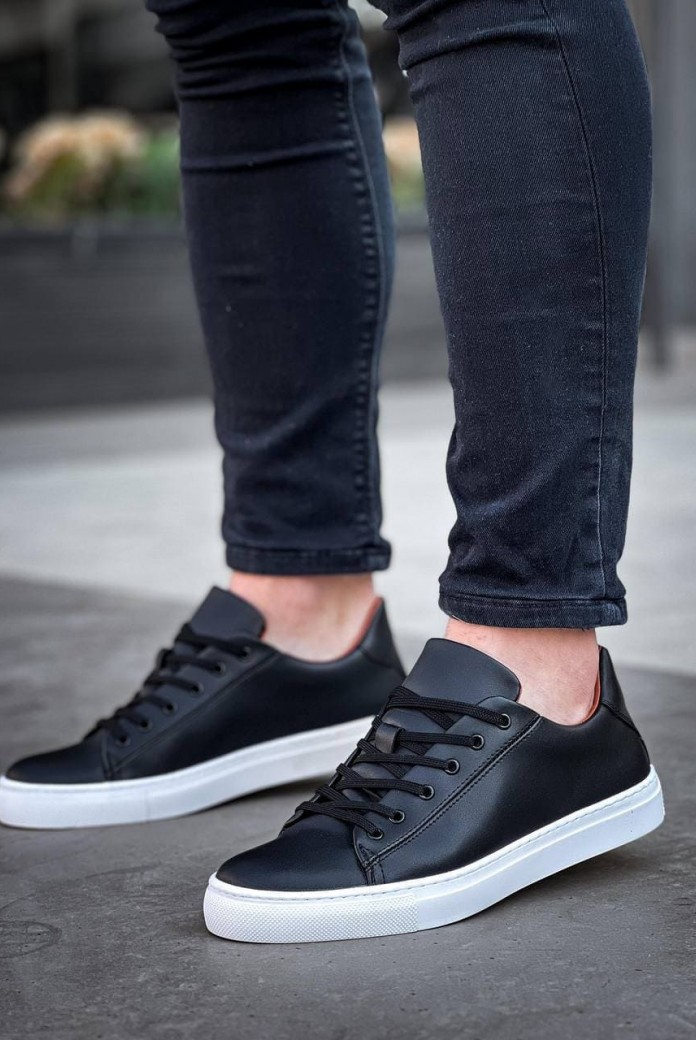 KB122 Erkek Günlük Bağcıklı Cilt Spor Sneaker Ayakkabı CBT - Siyah