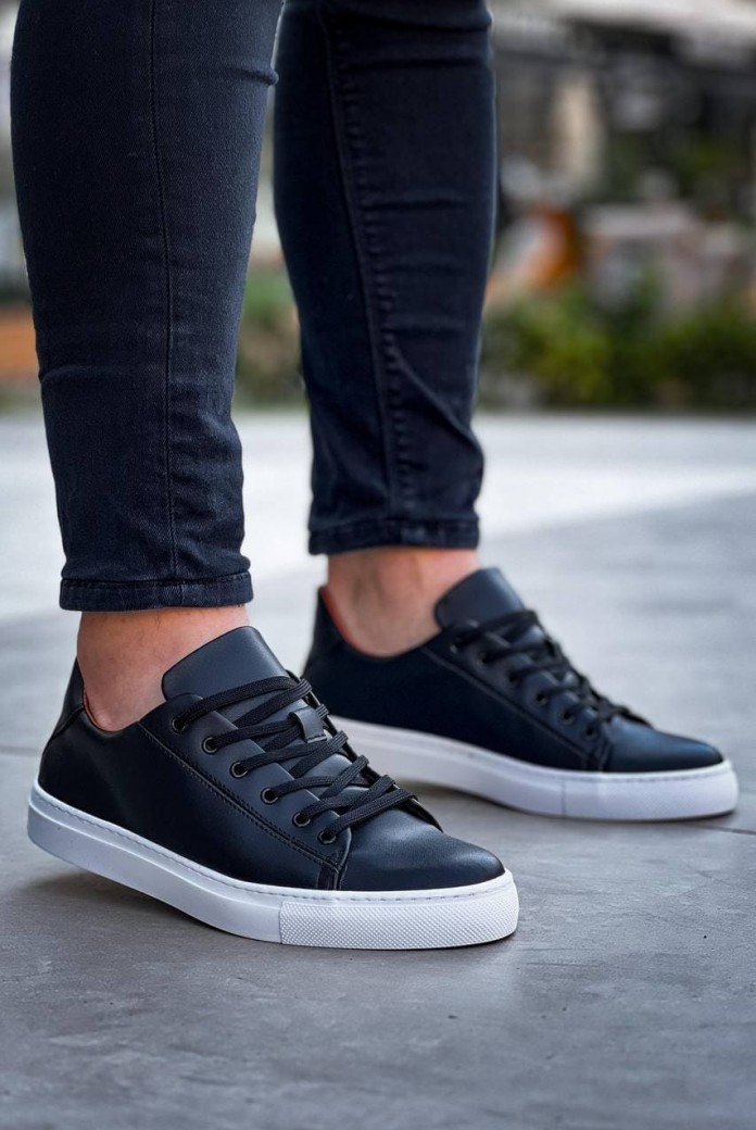 KB122 Erkek Günlük Bağcıklı Cilt Spor Sneaker Ayakkabı CBT - Siyah