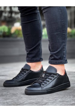 KB122 Erkek Günlük Bağcıklı Cilt Spor Sneaker Ayakkabı CST - Siyah