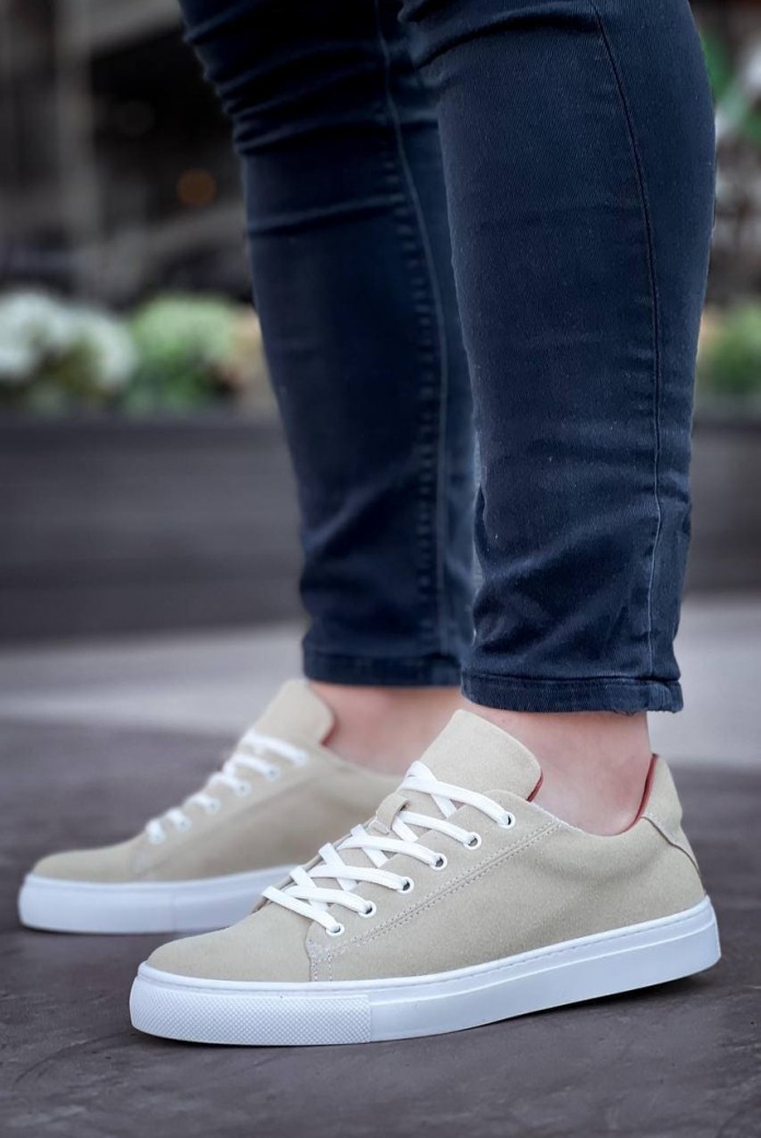 KB122 Erkek Günlük Bağcıklı Süet Spor Sneaker Ayakkabı SBT - Bej