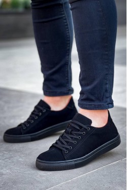 KB122 Erkek Günlük Bağcıklı Süet Spor Sneaker Ayakkabı SST - Siyah