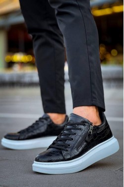 KB309 Erkek Günlük Bağcıklı Fermuarlı Croco Desenli Cilt Spor Sneaker Ayakkabı CBT - Siyah KB309 Erkek Günlük Bağcıklı Fermuarlı Croco Desenli Cilt Spor Sneaker Ayakkabı CBT - Siyah