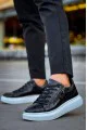 KB309 Erkek Günlük Bağcıklı Fermuarlı Croco Desenli Cilt Spor Sneaker Ayakkabı CBT - Siyah
