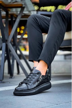 KB309 Erkek Günlük Bağcıklı Fermuarlı Croco Desenli Cilt Spor Sneaker Ayakkabı CST - Siyah KB309 Erkek Günlük Bağcıklı Fermuarlı Croco Desenli Cilt Spor Sneaker Ayakkabı CST - Siyah
