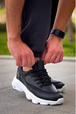KB707 Erkek Günlük Bağcıklı Cilt Triko Spor Sneaker Ayakkabı CTBT - Siyah KB707 Erkek Günlük Bağcıklı Cilt Triko Spor Sneaker Ayakkabı CTBT - Siyah