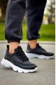 KB707 Erkek Günlük Bağcıklı Cilt Triko Spor Sneaker Ayakkabı CTBT - Siyah