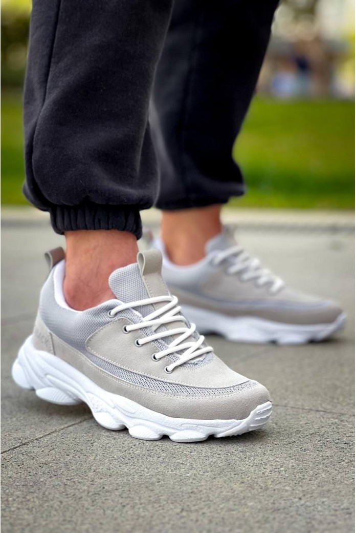 KB707 Erkek Günlük Bağcıklı Süet Triko Spor Sneaker Ayakkabı STBT - Gri