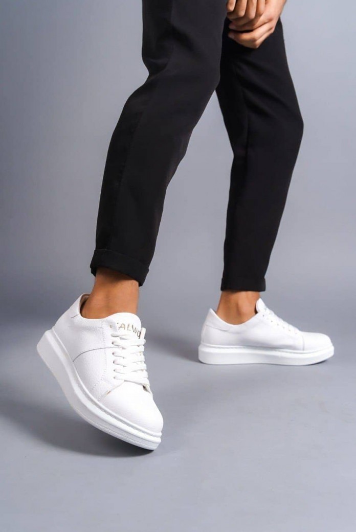 SLW151 Boost Erkek Günlük Bağcıklı Cilt Spor Sneaker Ayakkabı CBT - Beyaz