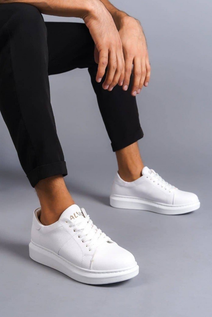 SLW151 Boost Erkek Günlük Bağcıklı Cilt Spor Sneaker Ayakkabı CBT - Beyaz