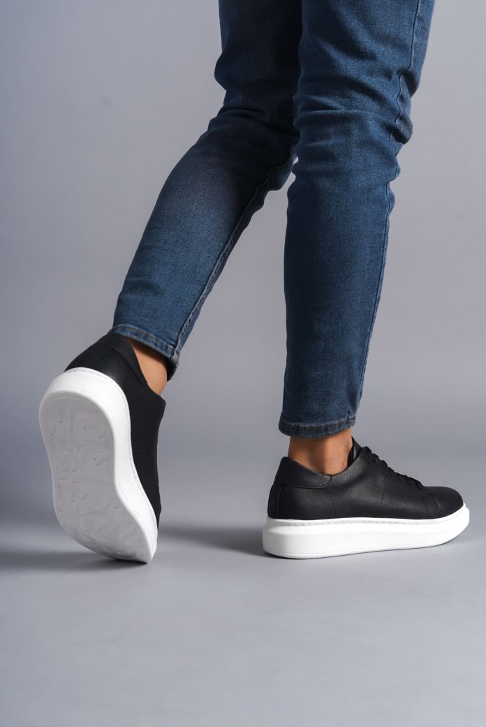 SLW151 Boost Erkek Günlük Bağcıklı Cilt Spor Sneaker Ayakkabı CBT - Siyah